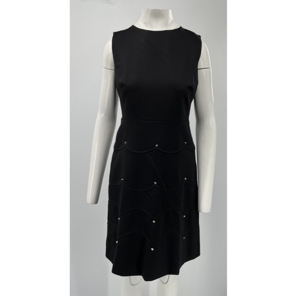 Valentino ALTERED Black Sleeveless Gold Rock-stud A-Line Knee-Length Dress sz L - Picture 1 of 5